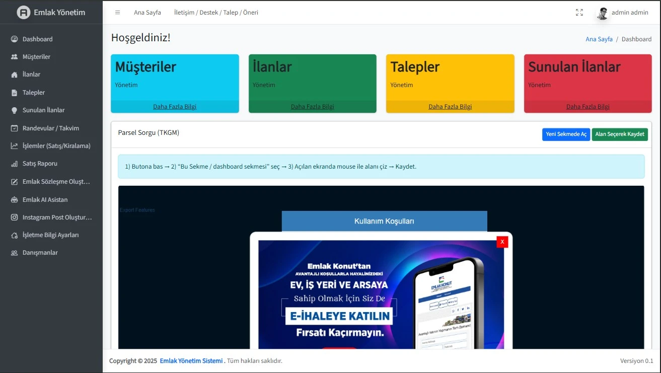 EmlakDesk Dashboard ekran görüntüsü